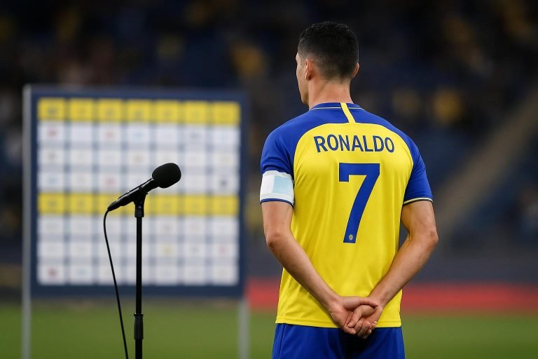 Neutrale sfeerfoto van een trainingsveld in Saudi-Arabië in de context van het statement rond Cristiano Ronaldo en Al Nassr