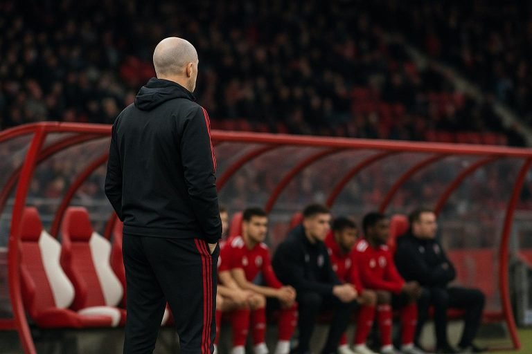 Joseph Oosting langs de zijlijn tijdens een wedstrijd van Royal Antwerp FC