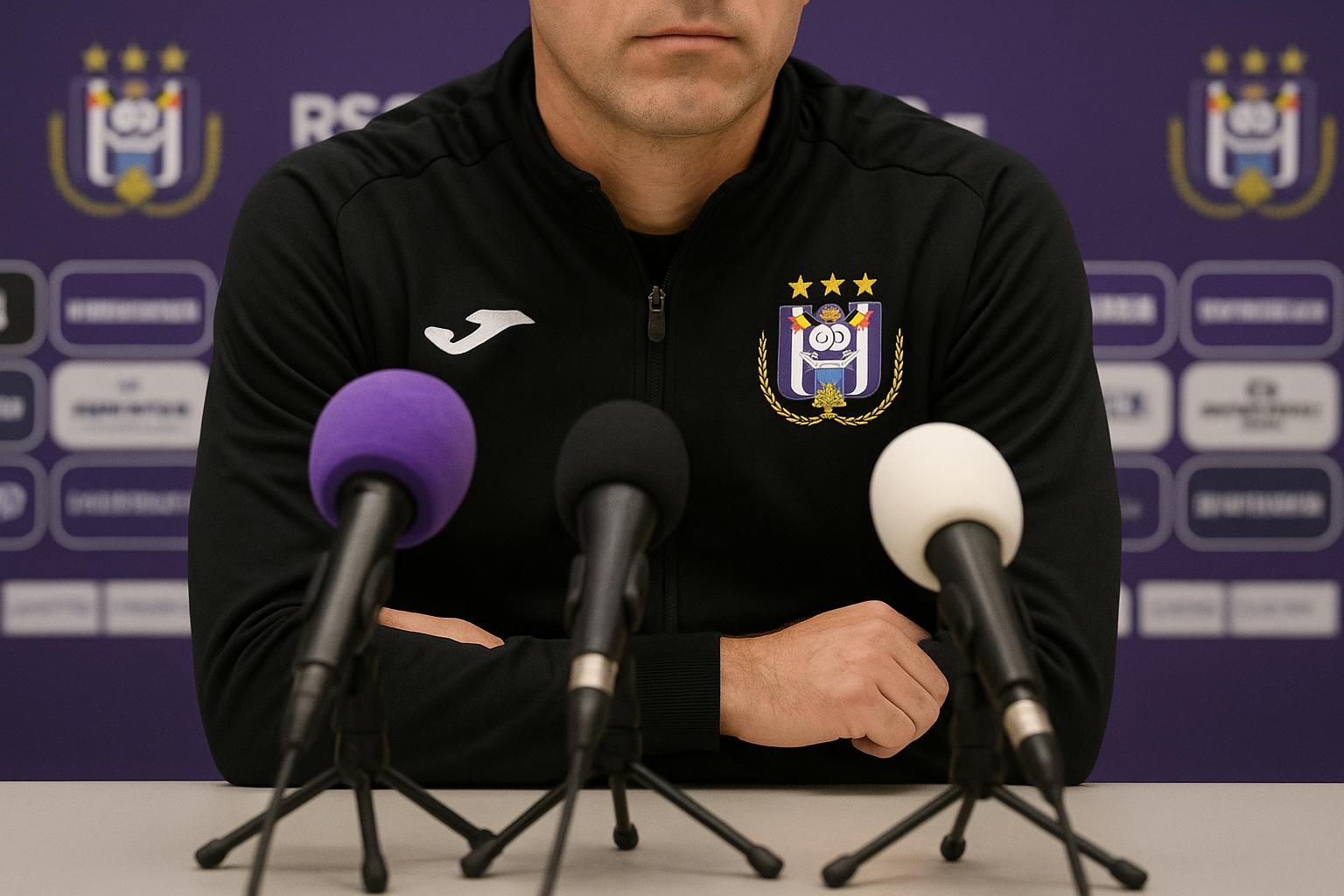 Olivier Renard in een Anderlecht-context, met stadion op de achtergrond