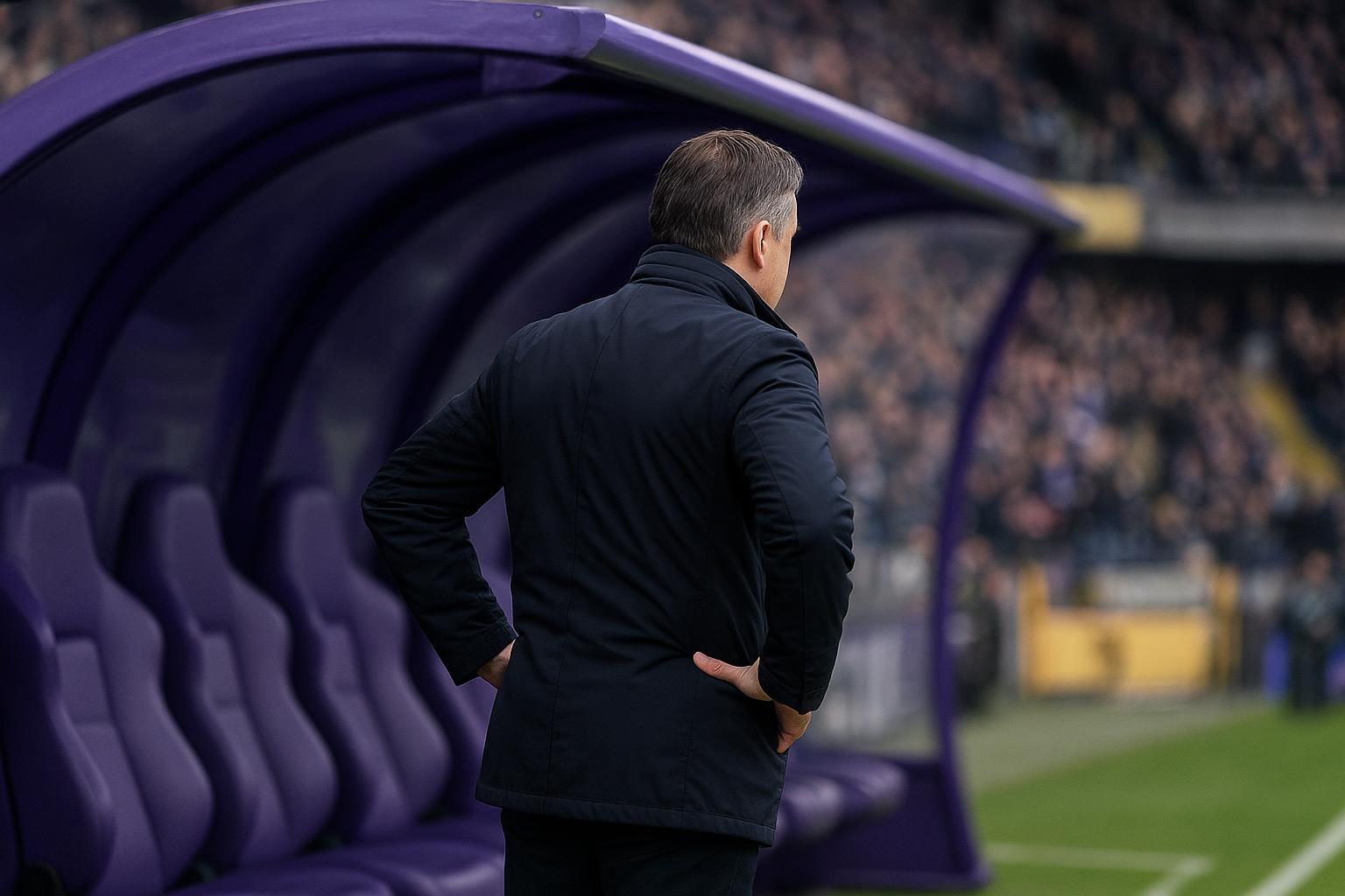 Besnik Hasi langs de zijlijn bij RSC Anderlecht tijdens een moeilijke fase