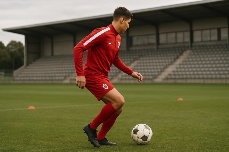 Sfeerbeeld van een training bij Royal Antwerp FC met focus op een jeugdspeler
