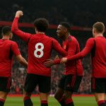 Manchester United viert een doelpunt tegen Tottenham op Old Trafford