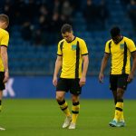 Spelers van KVC Westerlo teleurgesteld na de 0-4 thuisnederlaag tegen STVV