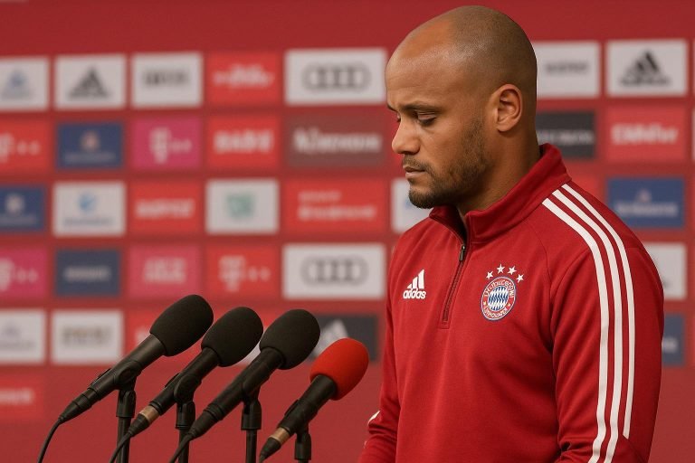 Vincent Kompany tijdens een persmoment bij Bayern München