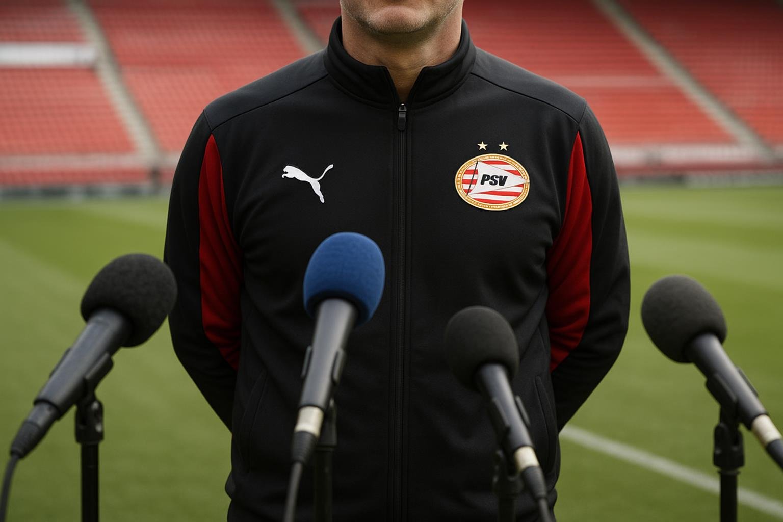 Peter Bosz, trainer van PSV, na de aankondiging van zijn contractverlenging tot 2028.