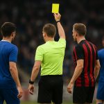 Spelmoment uit Sunderland tegen Arsenal met scheidsrechter en spelers na een stevig duel