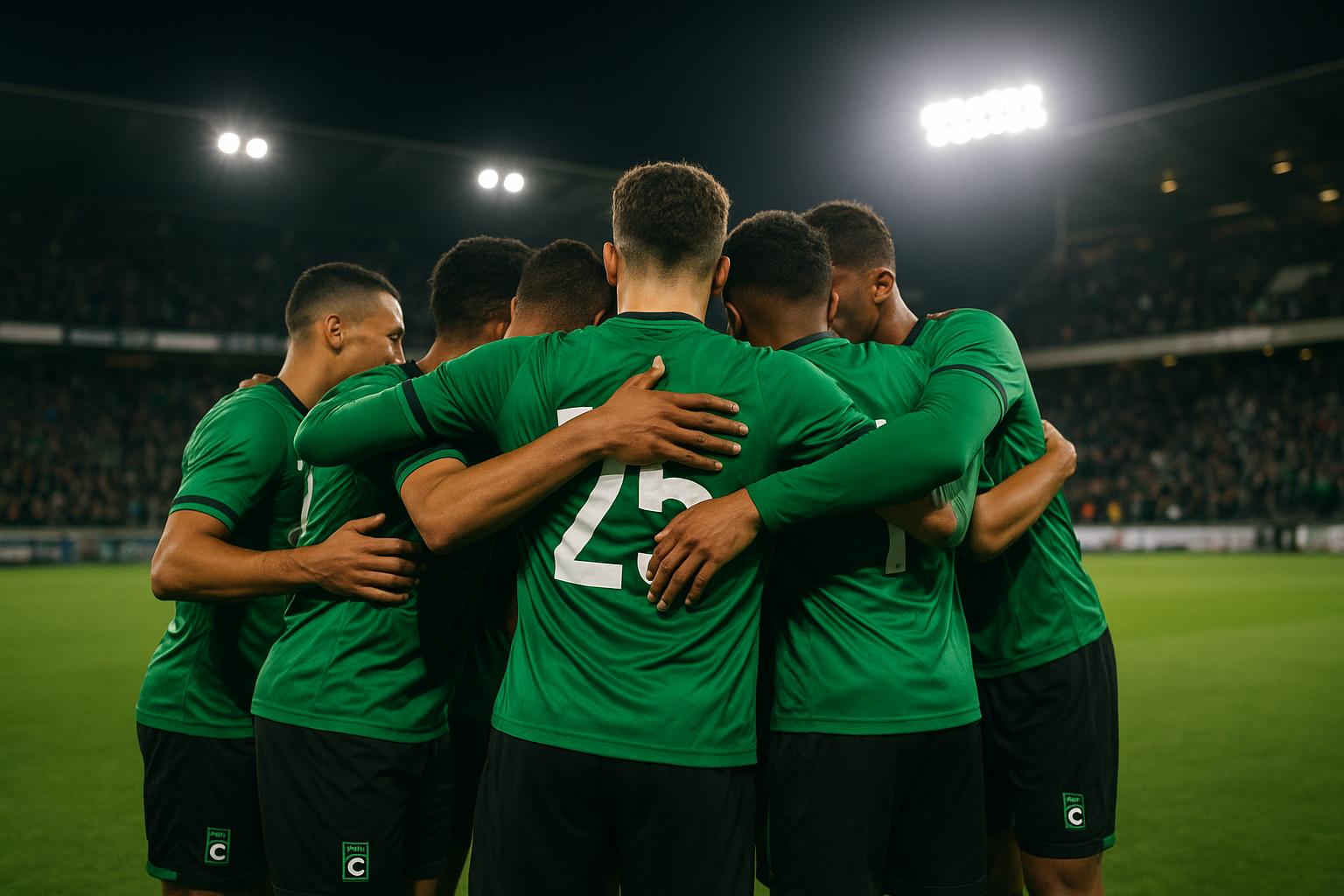 Spelers van Cercle Brugge vieren na de 2-4-zege op het veld van Sporting Charleroi