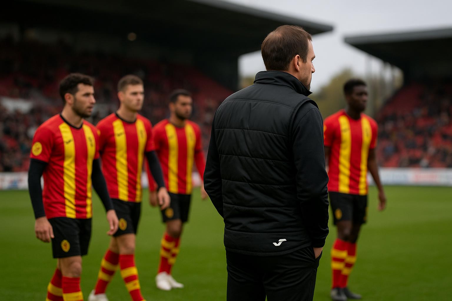 Fred Vanderbiest langs de zijlijn tijdens KV Mechelen tegen Royal Antwerp FC
