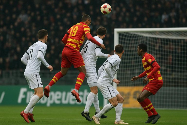 Spelmoment tijdens OH Leuven tegen KV Mechelen, dat terugkwam van 2-0 tot 2-2.