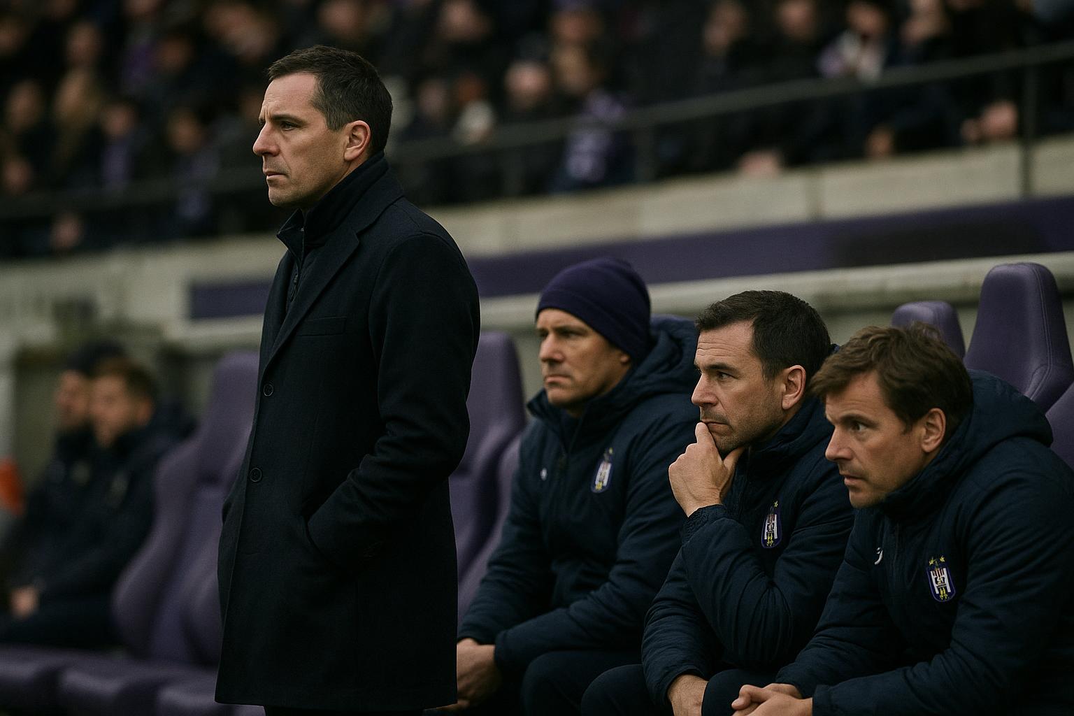 De bank van RSC Anderlecht langs de zijlijn tijdens een wedstrijd