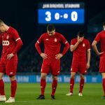 Spelers van Standard Luik op het veld van Jan Breydel na de snelle nederlaag tegen Club Brugge