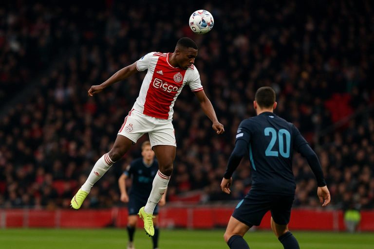 Actiemoment met Kasper Dolberg in het shirt van Ajax, in de buurt van de zestien tijdens een wedstrijd.