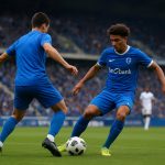 Spelmoment van KRC Genk in het stadion tijdens een competitiewedstrijd