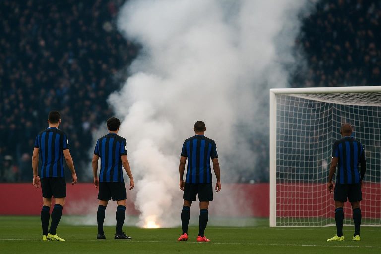 Rook rond het doel tijdens Cremonese tegen Internazionale na vuurwerk uit het uitvak