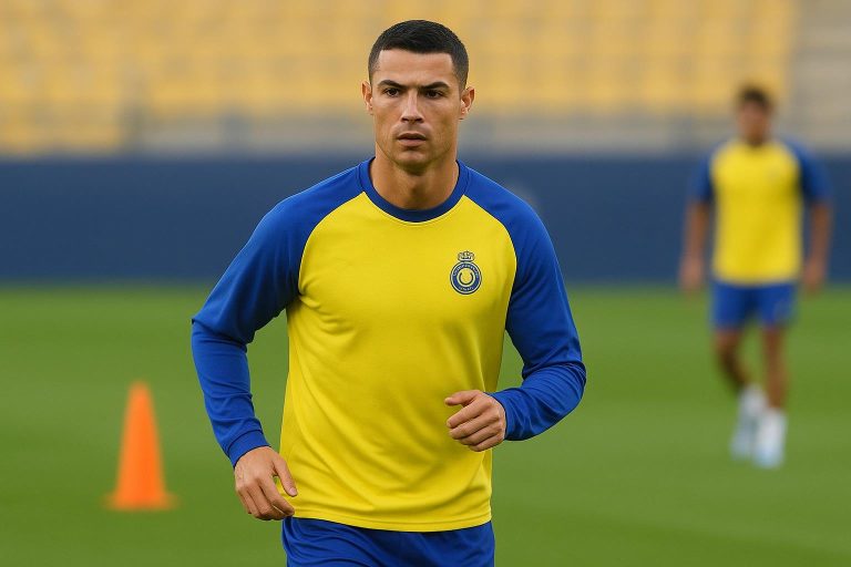Cristiano Ronaldo in Al Nassr-tenue tijdens een trainingsmoment in Riyad