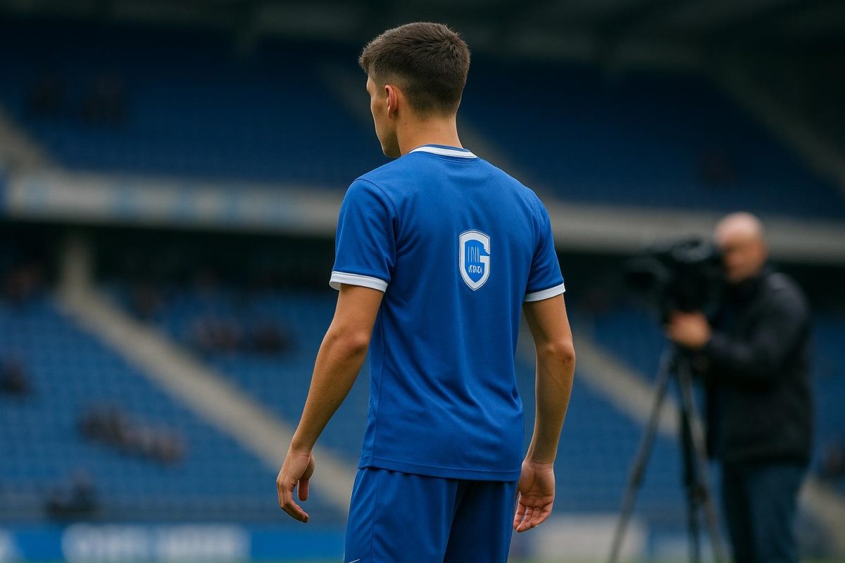 Actiefoto van Konstaninos Karetsas van KRC Genk tijdens een wedstrijd in het stadion