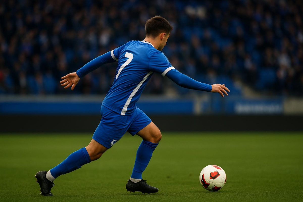 Jarne Steuckers van KRC Genk in actie tijdens een wedstrijdmoment