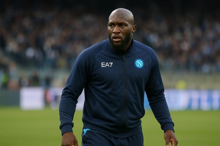 Romelu Lukaku bij Napoli tijdens een wedstrijdmoment langs de zijlijn
