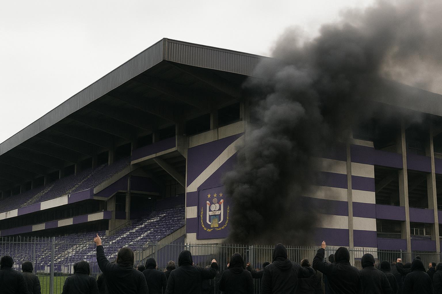 Stadionomgeving van RSC Anderlecht in Brussel in een gespannen sfeer