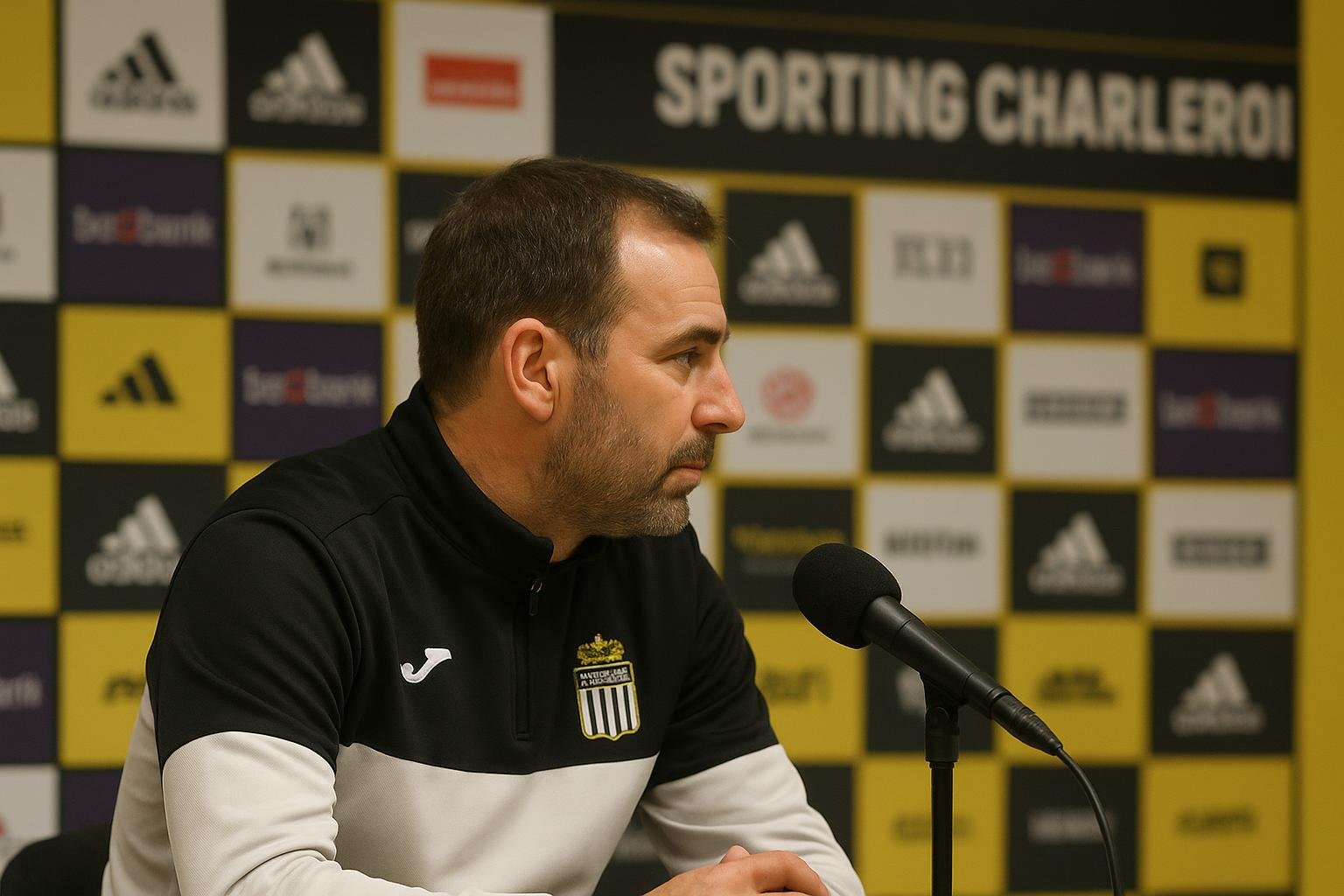 Hans Cornelis, trainer van Charleroi, tijdens een persmoment in aanloop naar de bekerreturn tegen Union.