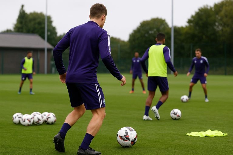 Spelers van RSC Anderlecht op training in aanloop naar de bekerwedstrijd, zonder herkenbare gezichten