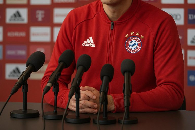 Max Eberl van Bayern München tijdens een persmoment over de selectieplanning