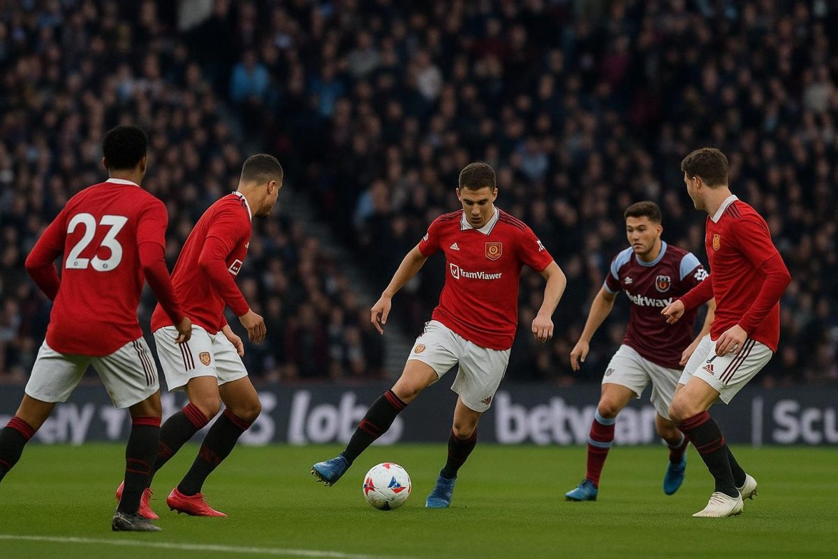 Manchester United-spelers vieren een late gelijkmaker op het veld van West Ham United