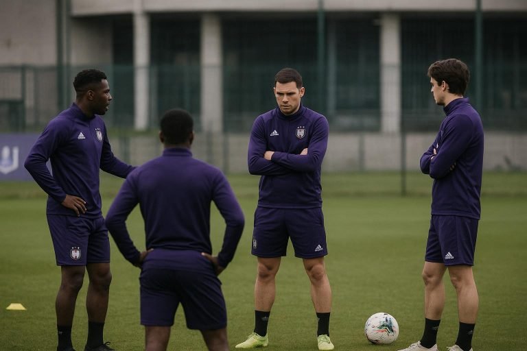 Sfeerbeeld rond RSC Anderlecht met spelers op training, als illustratie bij het debat over transferbeleid en crisis