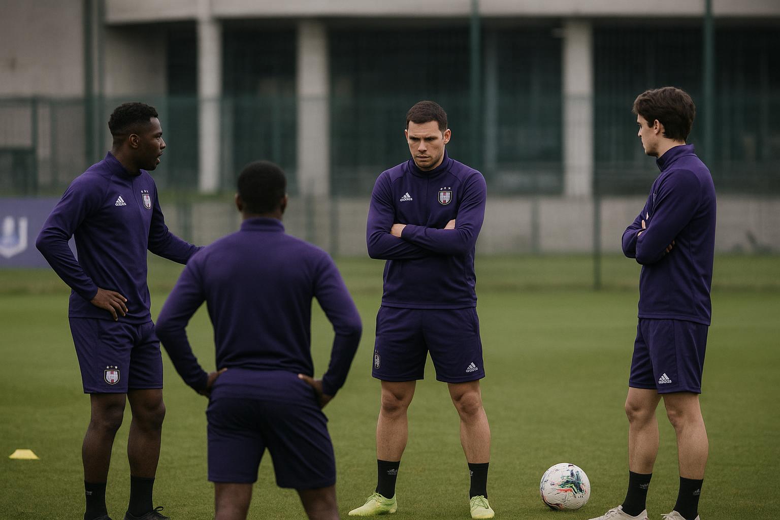 Sfeerbeeld rond RSC Anderlecht met spelers op training, als illustratie bij het debat over transferbeleid en crisis