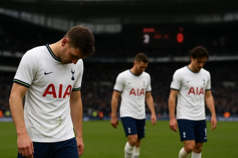 Teleurgestelde spelers van Tottenham Hotspur na een wedstrijd in de Premier League