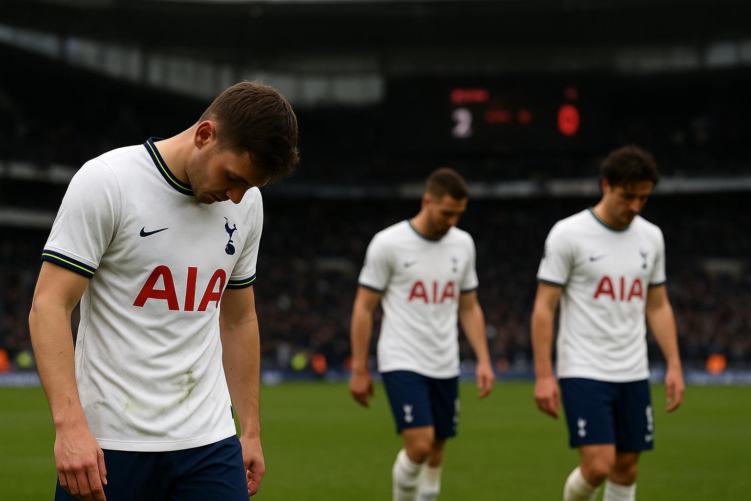 Teleurgestelde spelers van Tottenham Hotspur na een wedstrijd in de Premier League