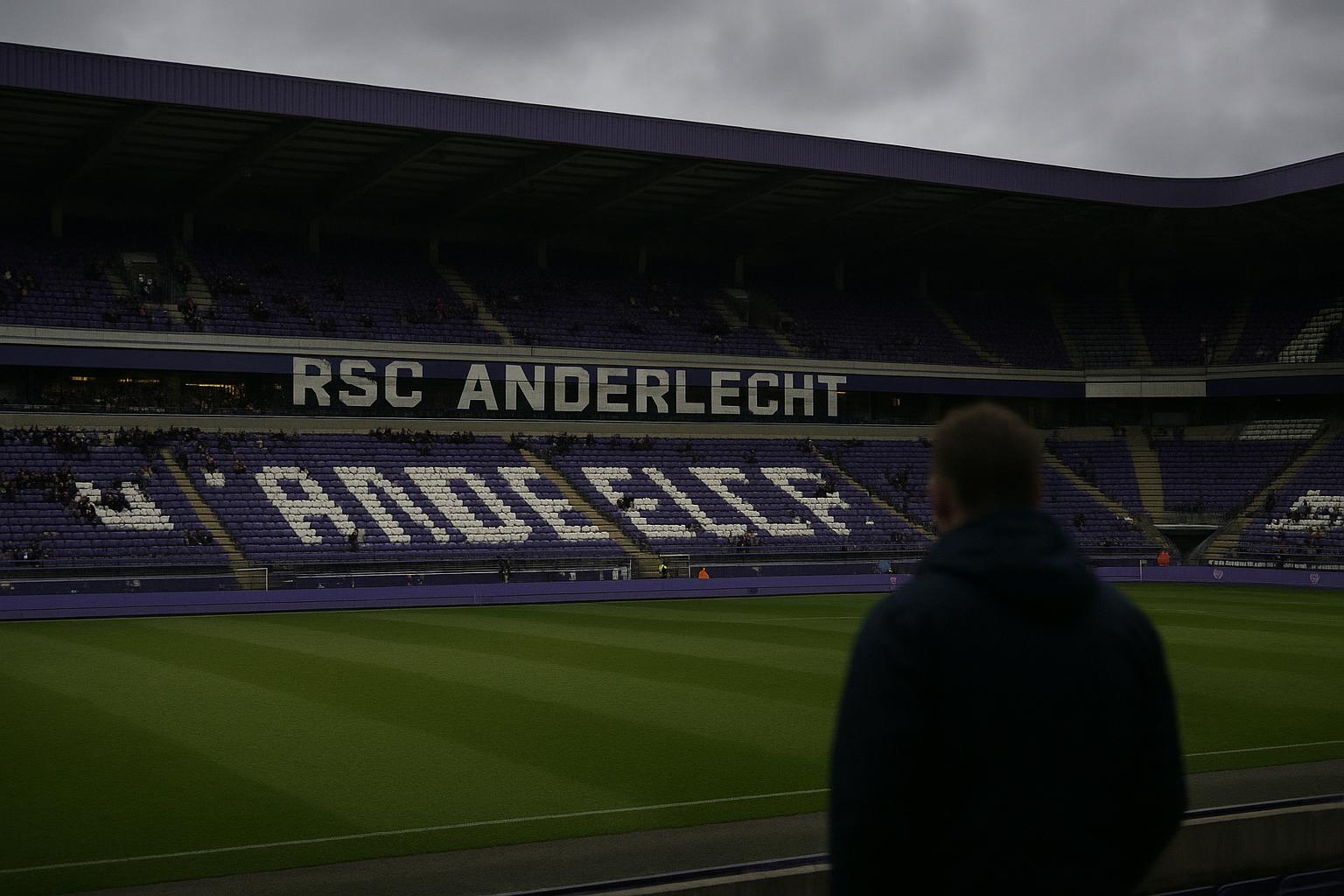 Stadionomgeving van RSC Anderlecht tijdens een onrustige periode rond de sportieve leiding