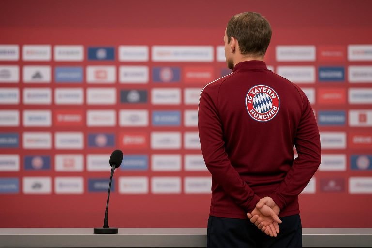 Vincent Kompany reageert op een vraag tijdens een persmoment bij Bayern München