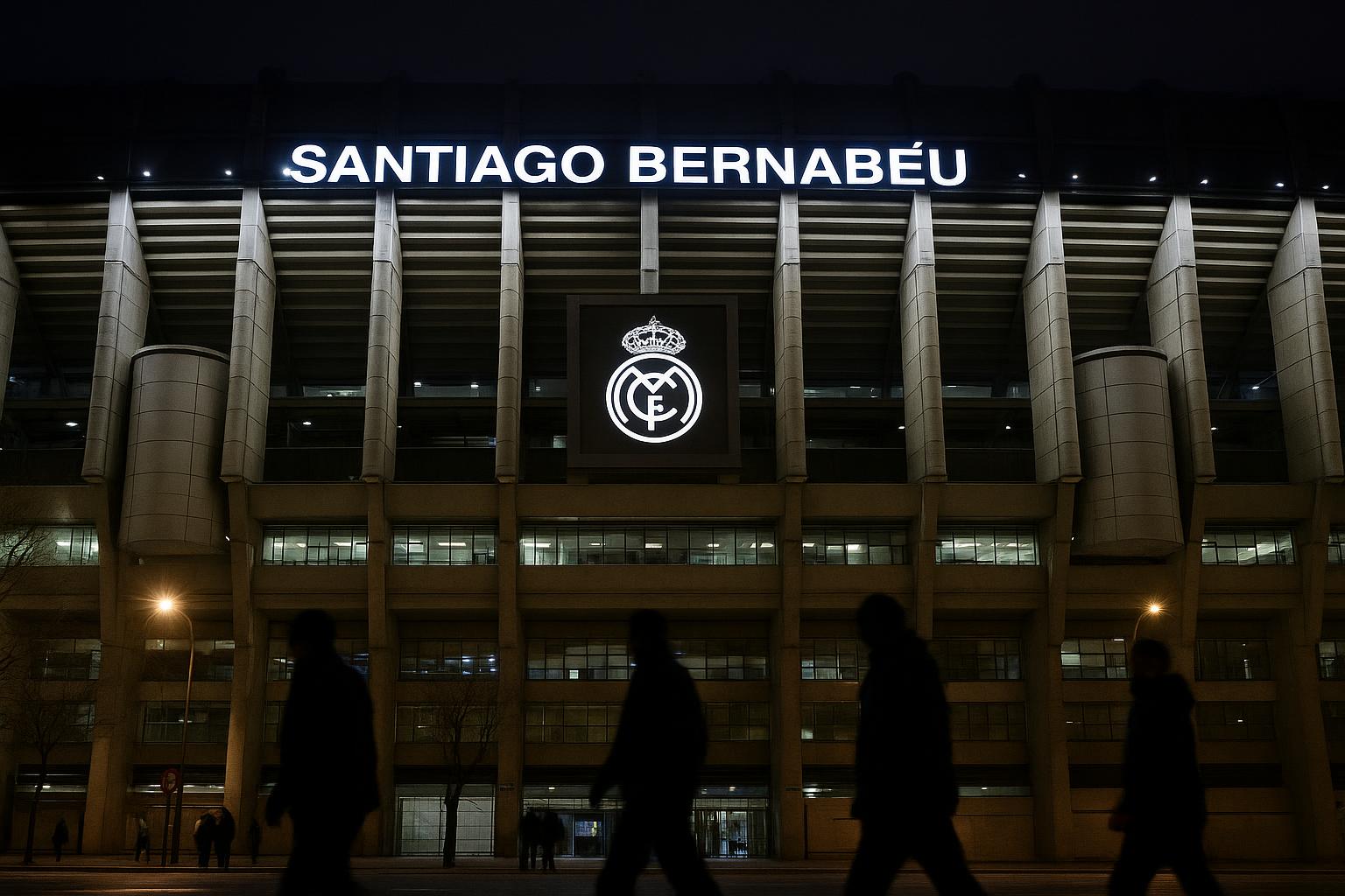 Sfeershot rond het Estadio Santiago Bernabéu in Madrid tijdens transfergeruchten