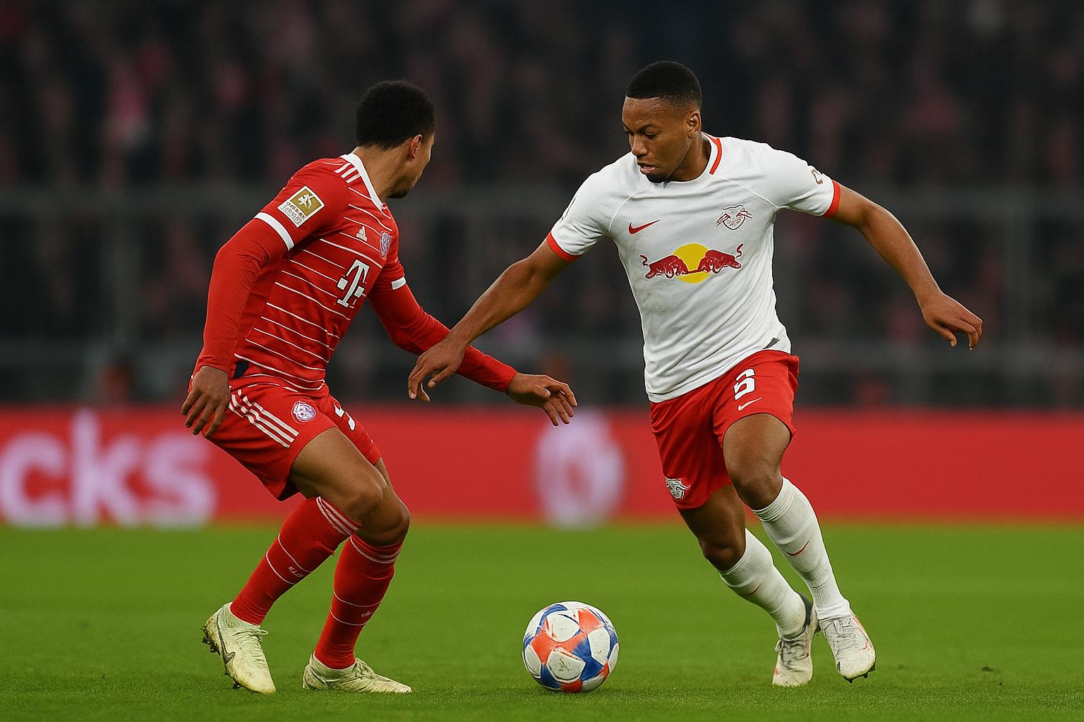 Actiebeeld uit Bayern München tegen RB Leipzig in de Duitse beker