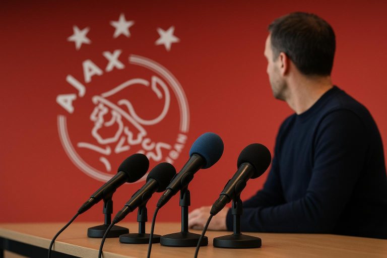Jordi Cruijff in een Ajax-context tijdens een persmoment zonder herkenbare gezichten