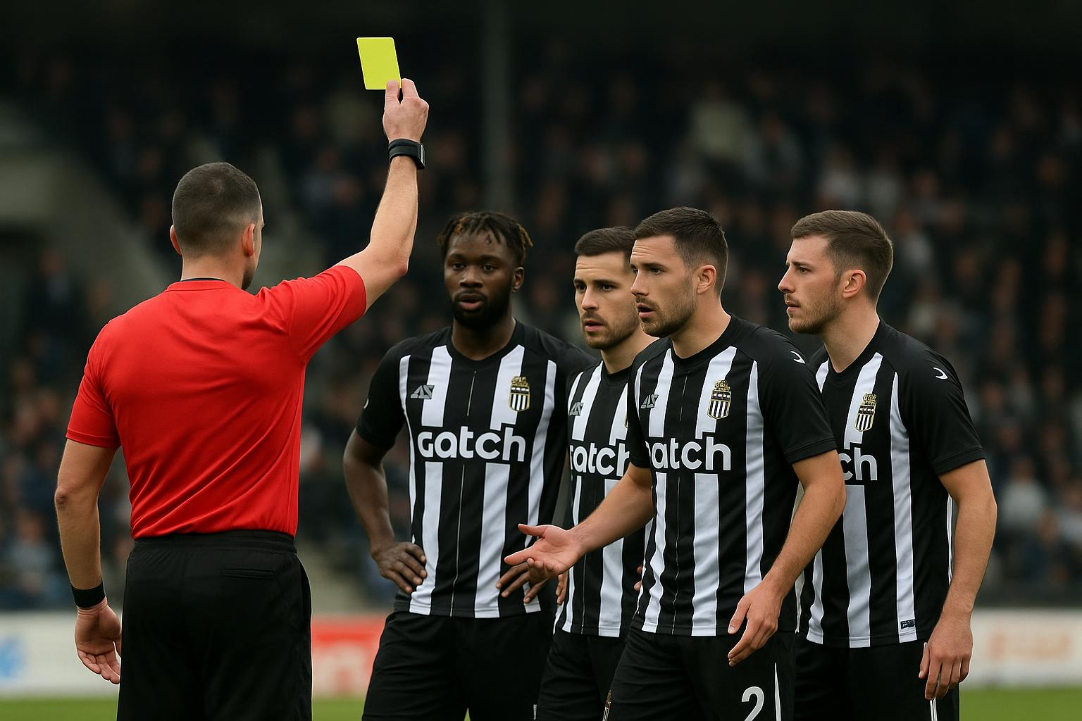 Spelers van Sporting Charleroi reageren teleurgesteld na een discutabel moment met de scheidsrechter.