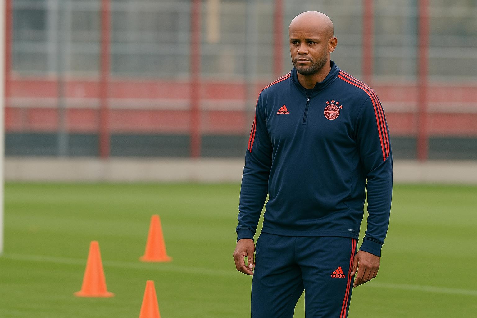 Vincent Kompany in trainingscontext bij Bayern München, gezien vanop afstand zonder herkenbare gezichten.