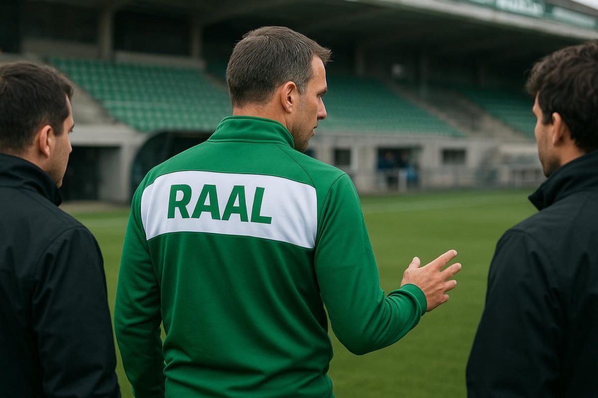 Frédéric Taquin van La Louvière langs de zijlijn tijdens een wedstrijdcontext