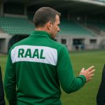 Frédéric Taquin van La Louvière langs de zijlijn tijdens een wedstrijdcontext