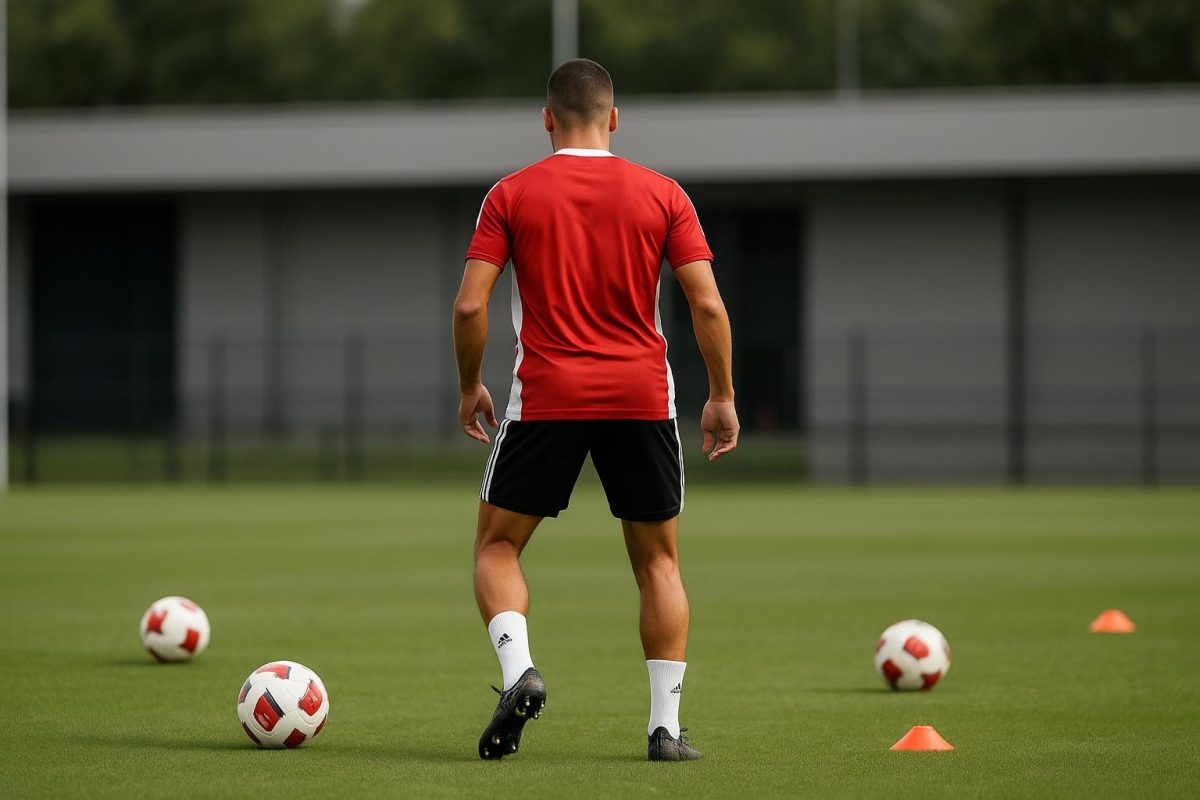Kasper Dolberg op een Ajax-training, gefotografeerd zonder herkenbare gezichten