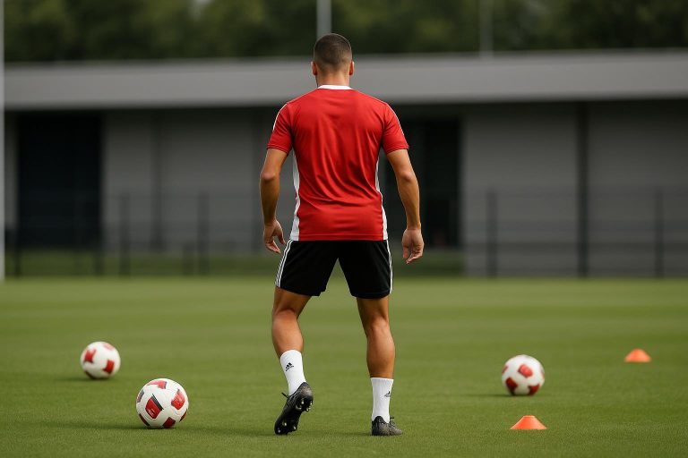 Kasper Dolberg op een Ajax-training, gefotografeerd zonder herkenbare gezichten