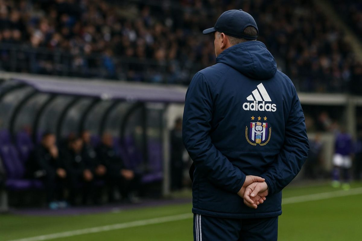 Besnik Hasi langs de zijlijn bij RSC Anderlecht tijdens een wedstrijdmoment