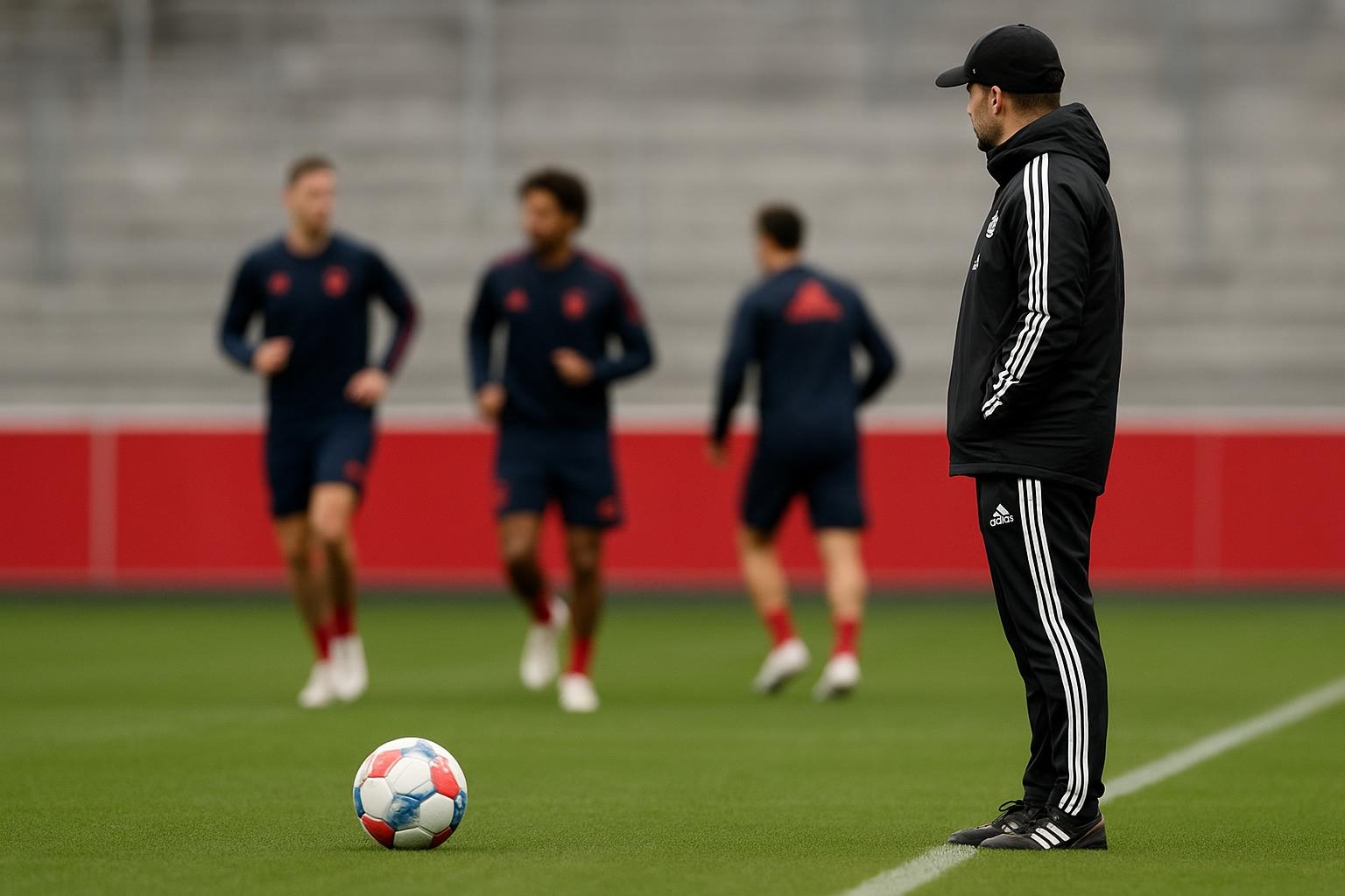 Vincent Kompany langs de zijlijn bij Bayern München tijdens de opwarming