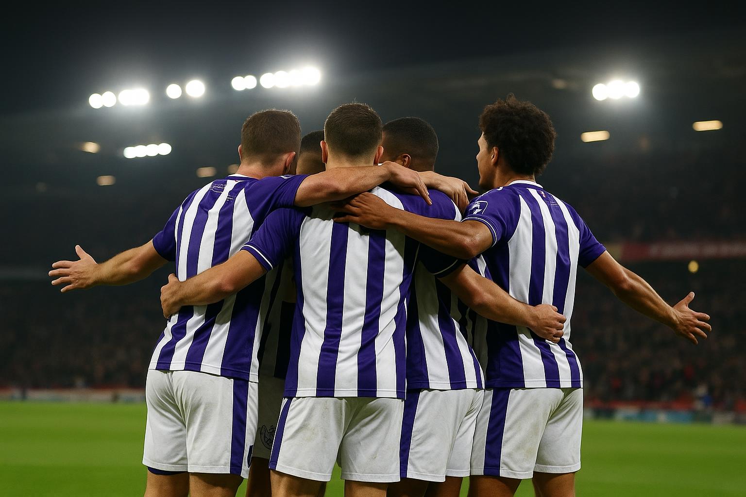 Spelers van RSC Anderlecht vieren op de Bosuil na de 0-4 zege en de kwalificatie voor de bekerfinale.
