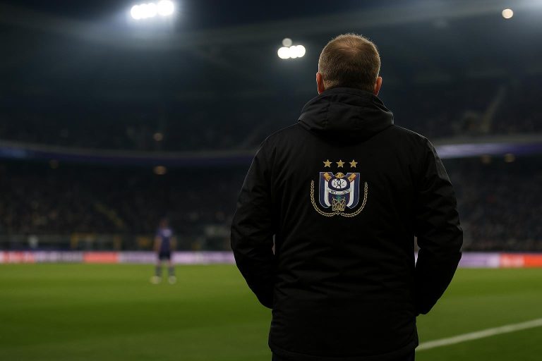 Jérémy Taravel langs de zijlijn bij Anderlecht tijdens de bekerwedstrijd op de Bosuil