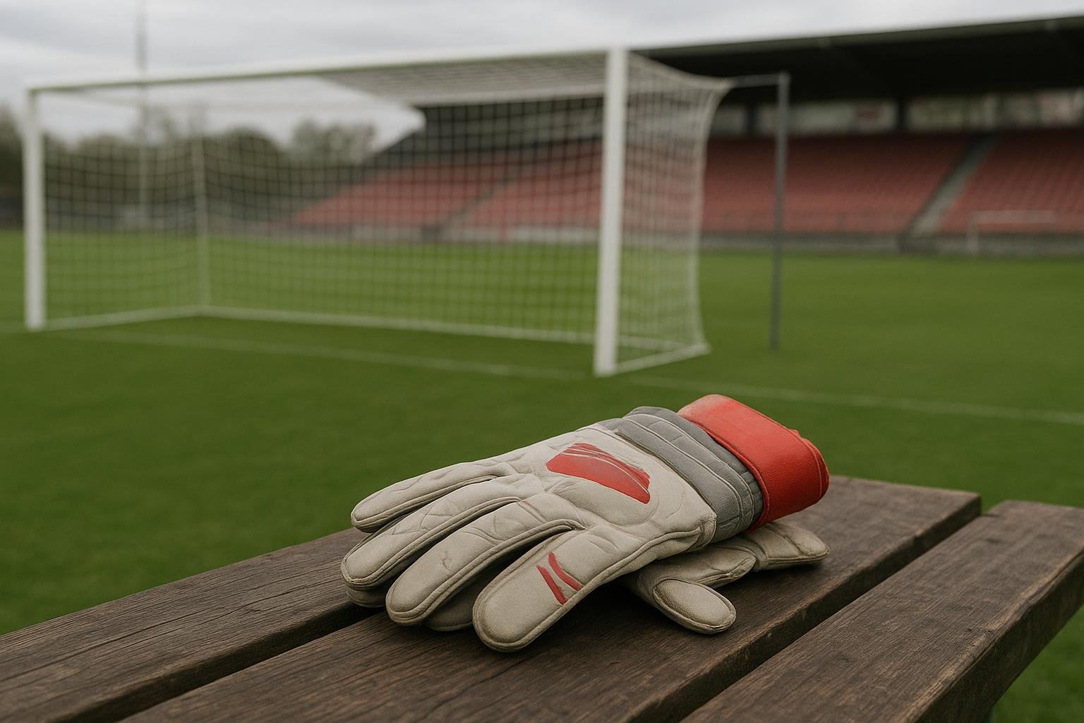 Keepershandschoenen en een doelnet in trainingscontext bij Zulte Waregem