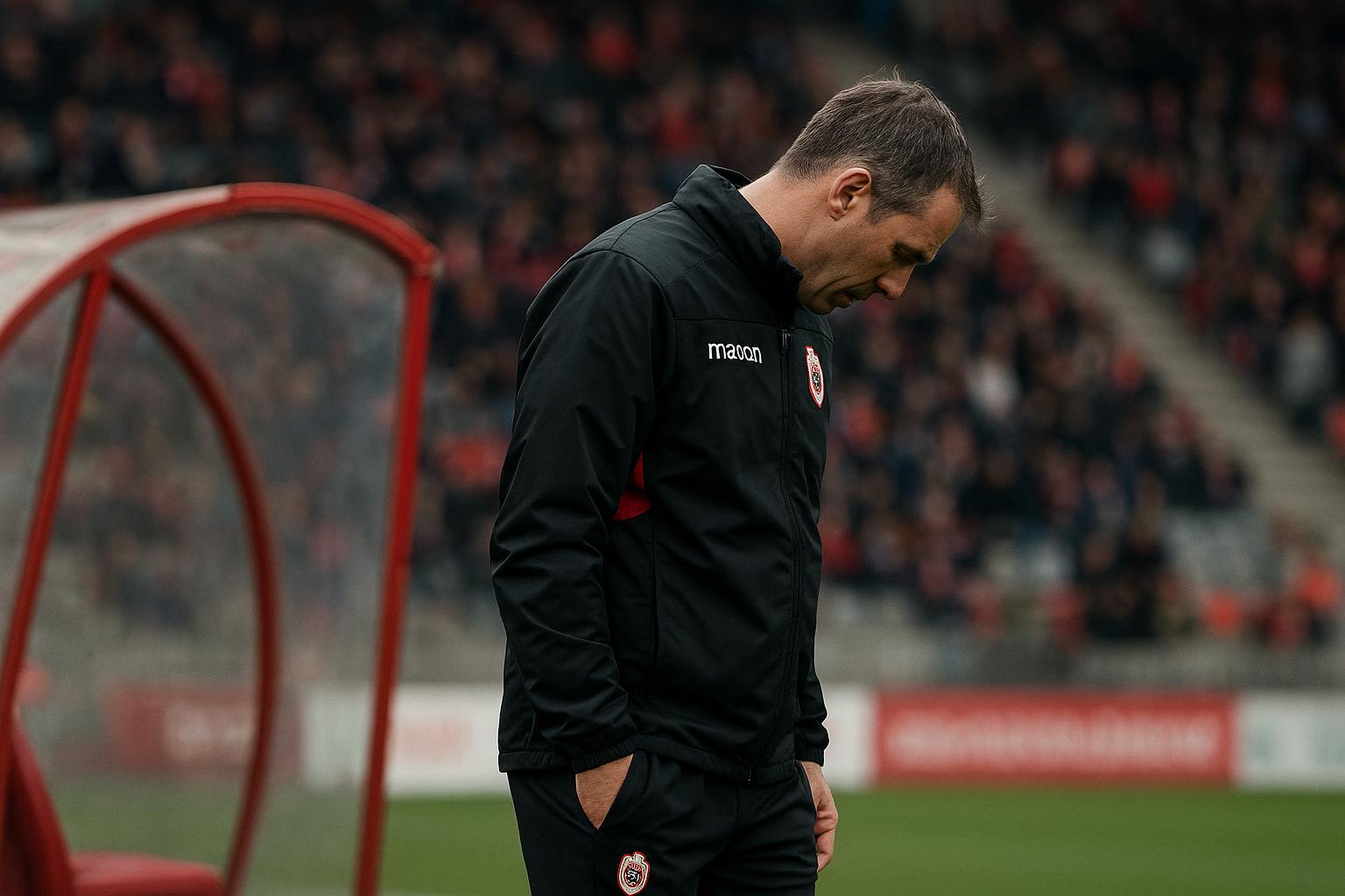 Coach Joseph Oosting langs de zijlijn bij Royal Antwerp FC in het stadion