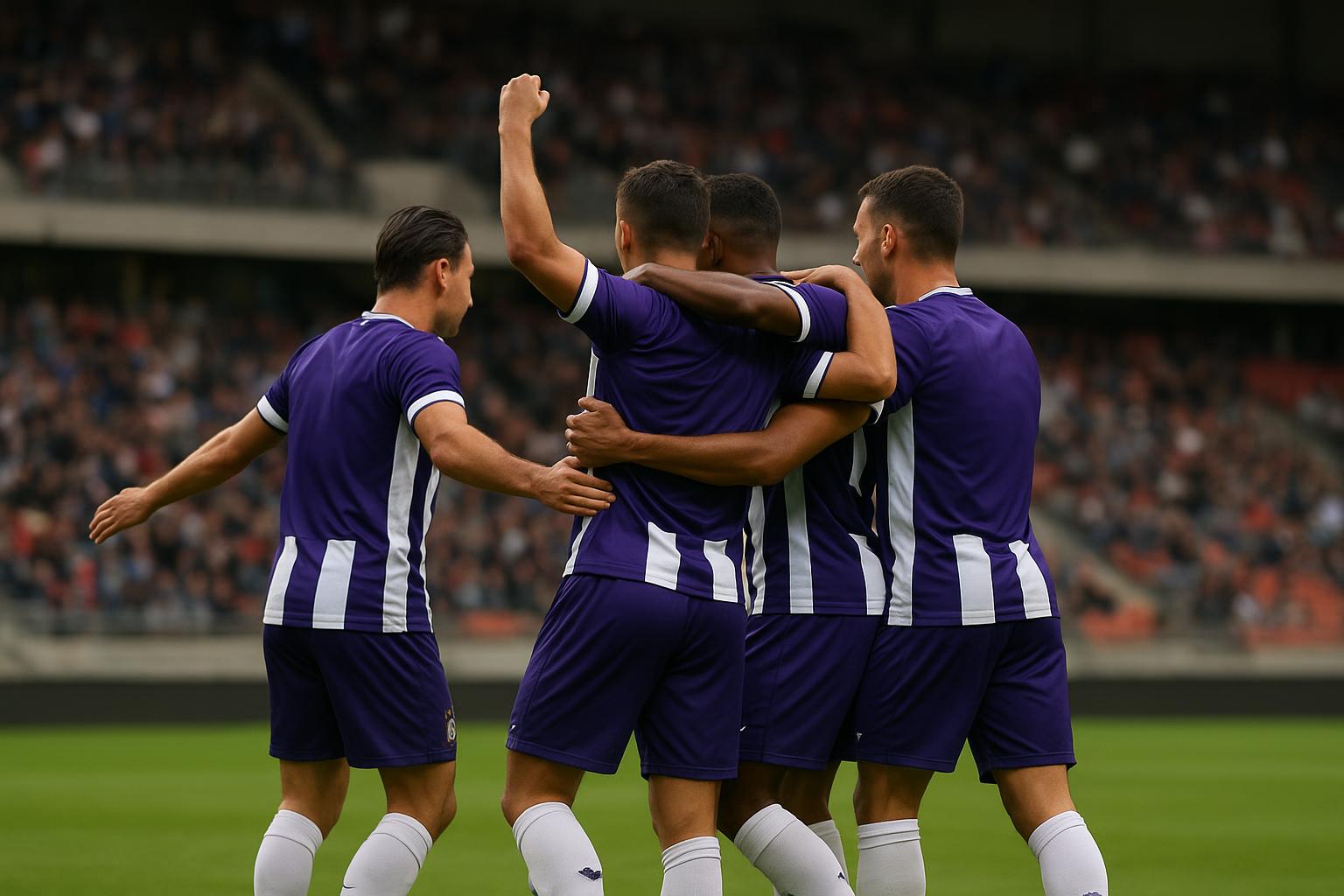 Spelers van Anderlecht vieren na een doelpunt tijdens een wedstrijd