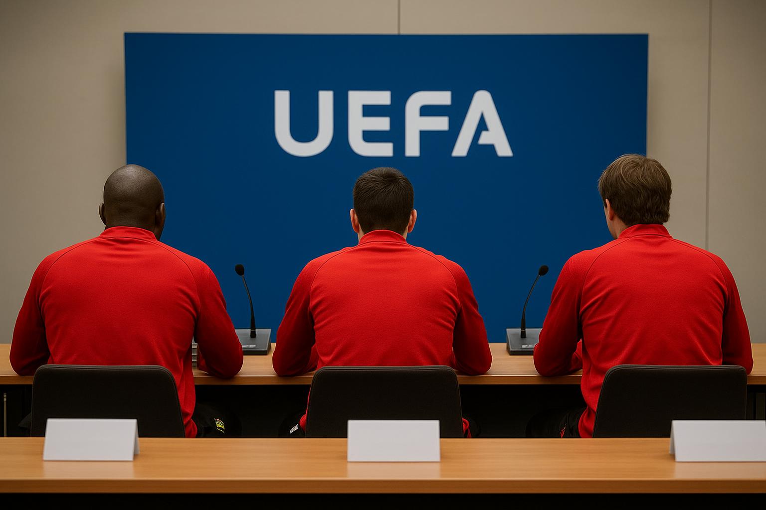 Simon Mignolet in Brussel tijdens de Nations League-loting naast bondscoach Rudi Garcia